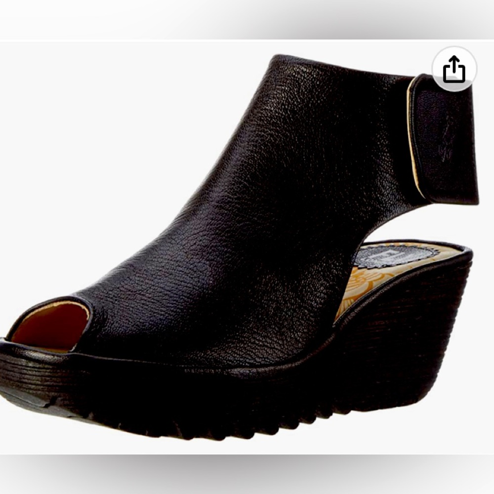 Fly London New Yone black peep toe 7.5-8 (38)